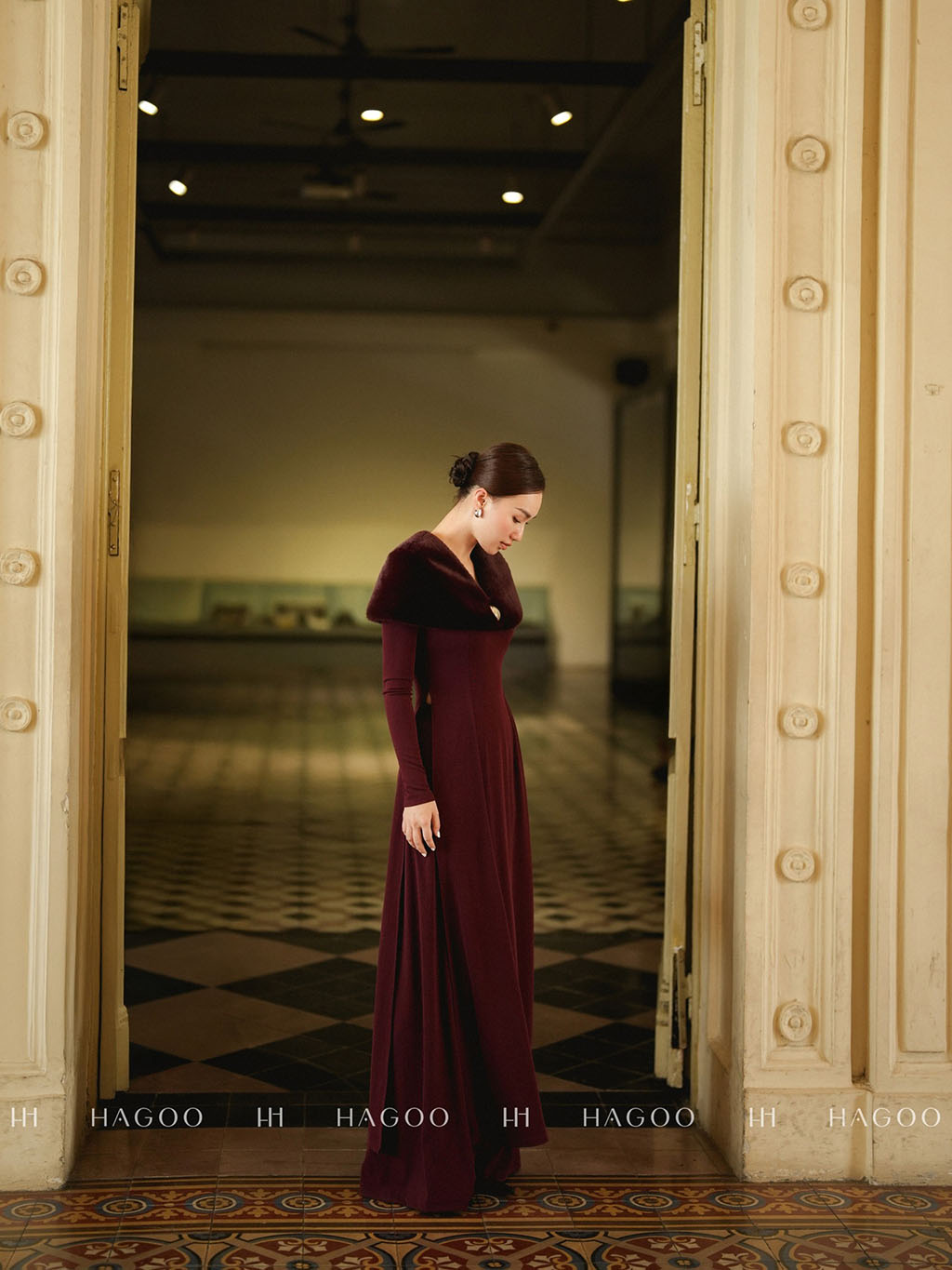 Set Áo dài thun vai lông choàng HAGOO_thumbnail_3