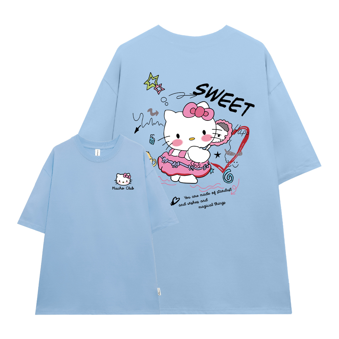 Áo thun nữ mặt mèo đáng yêu nhiều màu ATD1370 Miucho tay ngắn vải cotton thoáng mát cổ tròn in mix