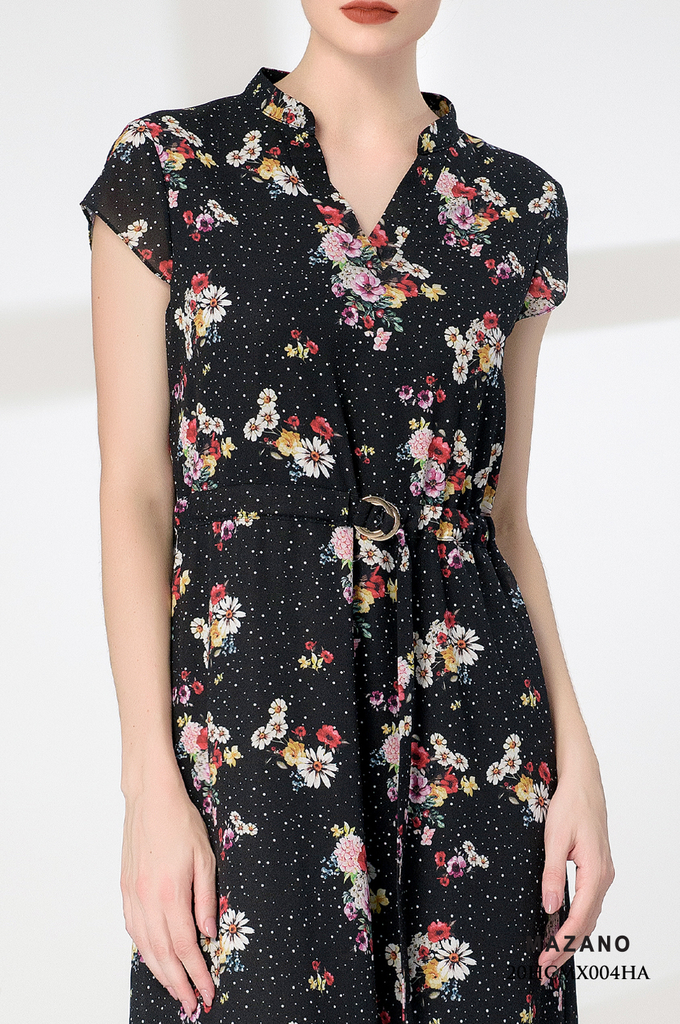 Đầm Maxi vải voan màu đen họa tiết dáng dài rút dây eo_thumbnail_4