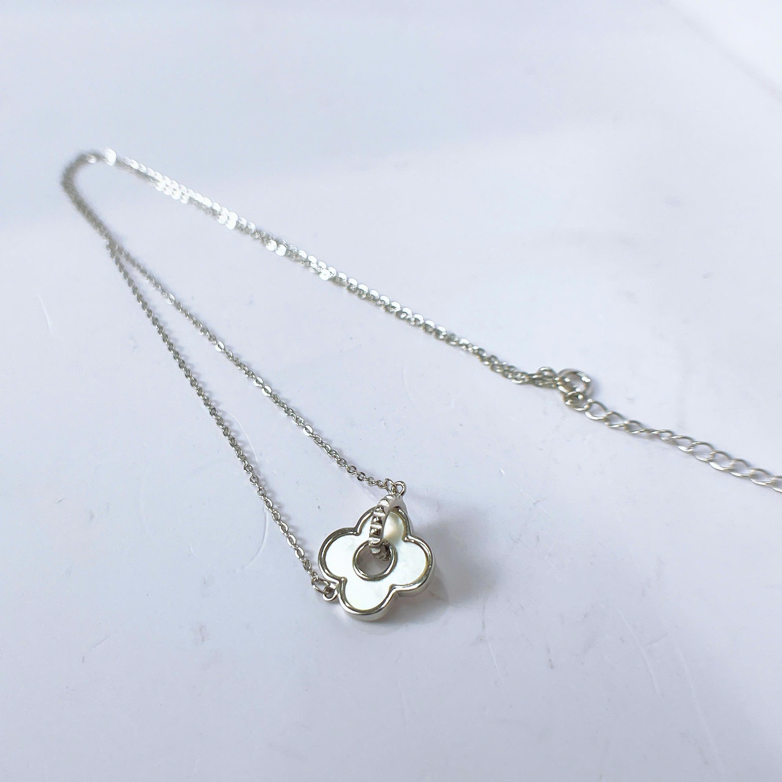 Vòng cổ bạc xi vàng trắng cỏ 4 lá trắng_thumbnail_3