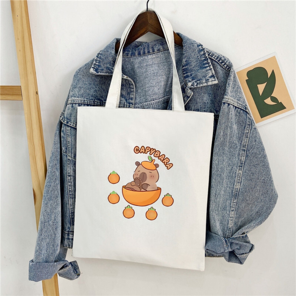 Túi tote in hình Capybara có túi phụ- Túi vải canvas kích thước 33x37cm đựng vừa A4 và laptop - TOTE05_thumbnail_0