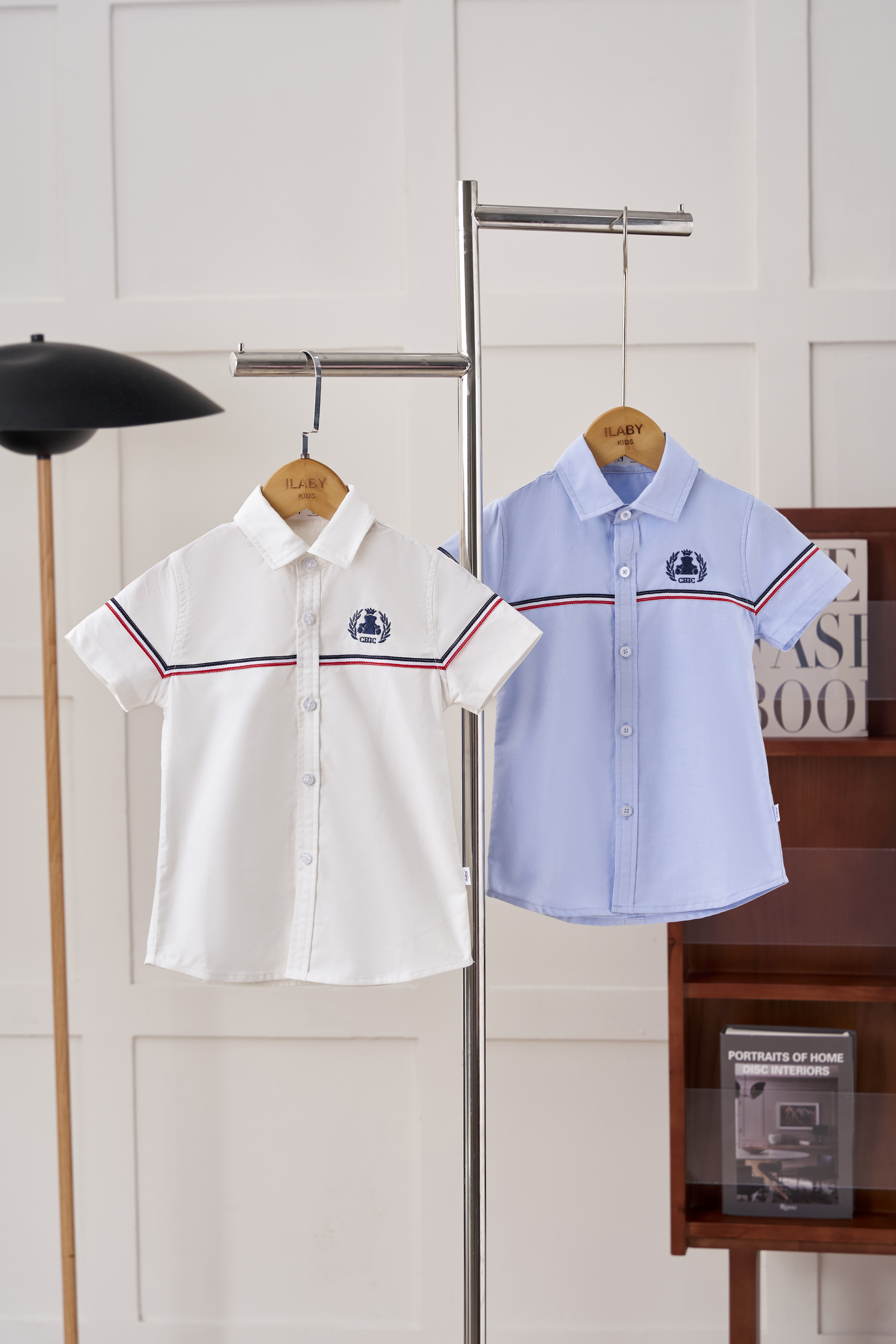 Áo sơ mi thêu hình phối dây màu