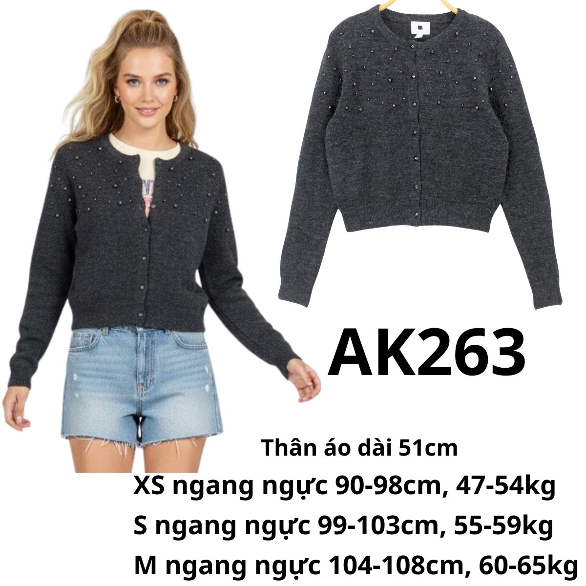 AK263 - Áo len Cadigan ngọc