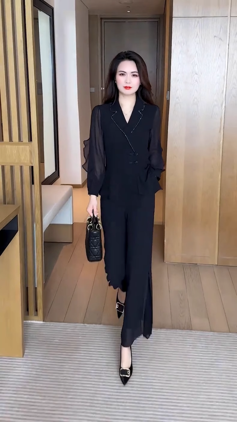 16612-Set bộ voan đen  tay  dài cổ vest cách điệu ( voan, lót)_thumbnail_2