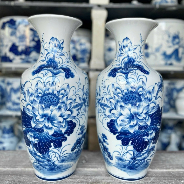 Đồ Thờ Cúng Men Trắng Lộc Bình Sen Kỹ Siêu To 40cm, 50cm Bát Tràng - Nghệ Nhân Chế Tác