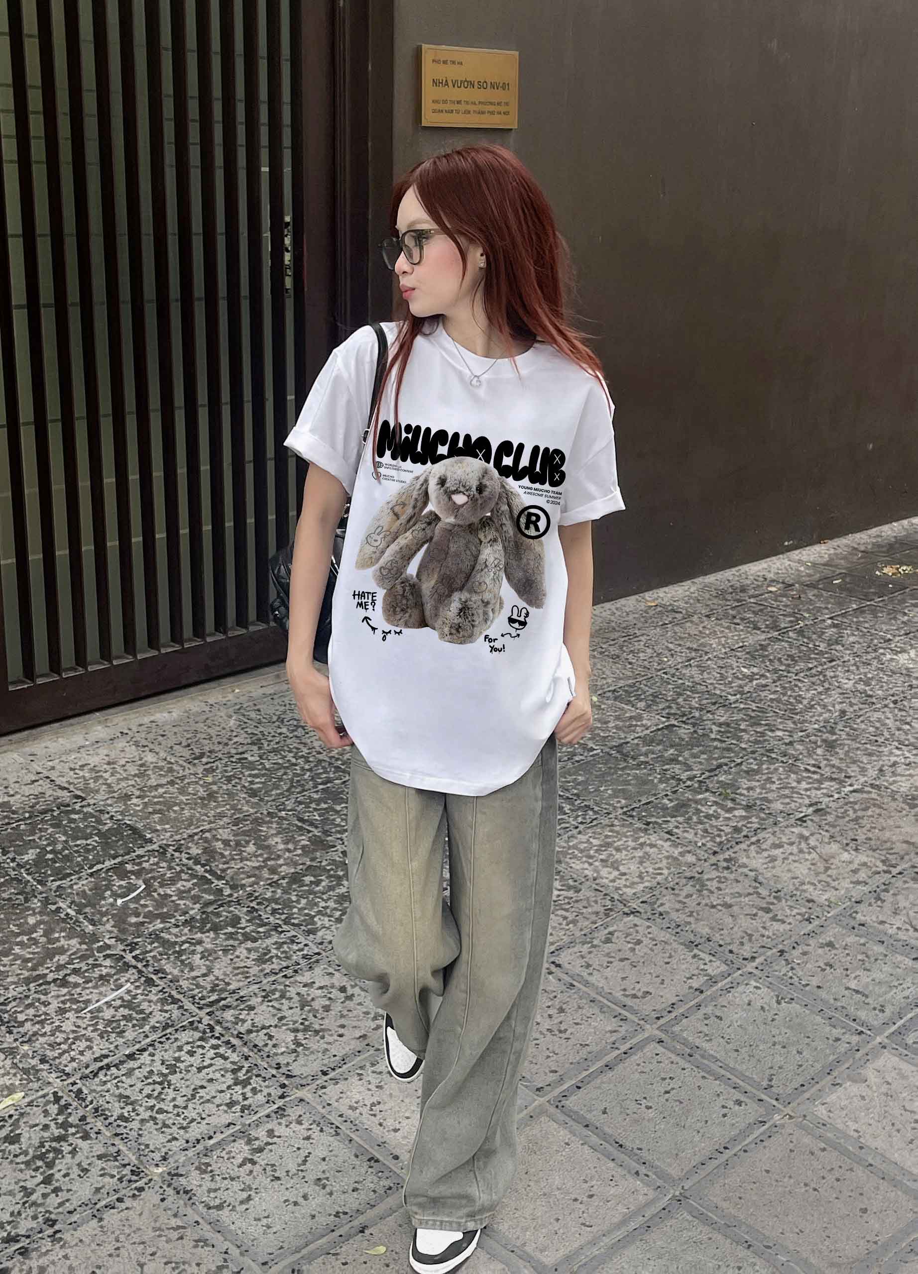 Áo thun thỏ Bunny form rộng local brand ATD1254 Miucho tay ngắn cổ tròn in mix_thumbnail_2