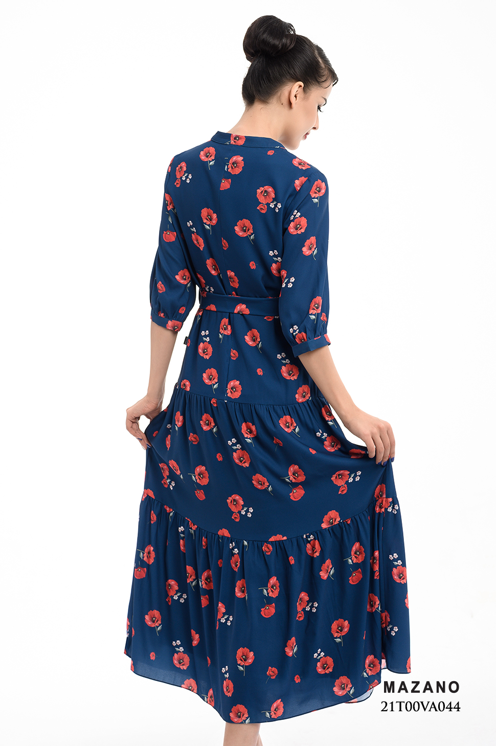 Đầm nền xanh họa tiết cổ V cách điệu_thumbnail_2