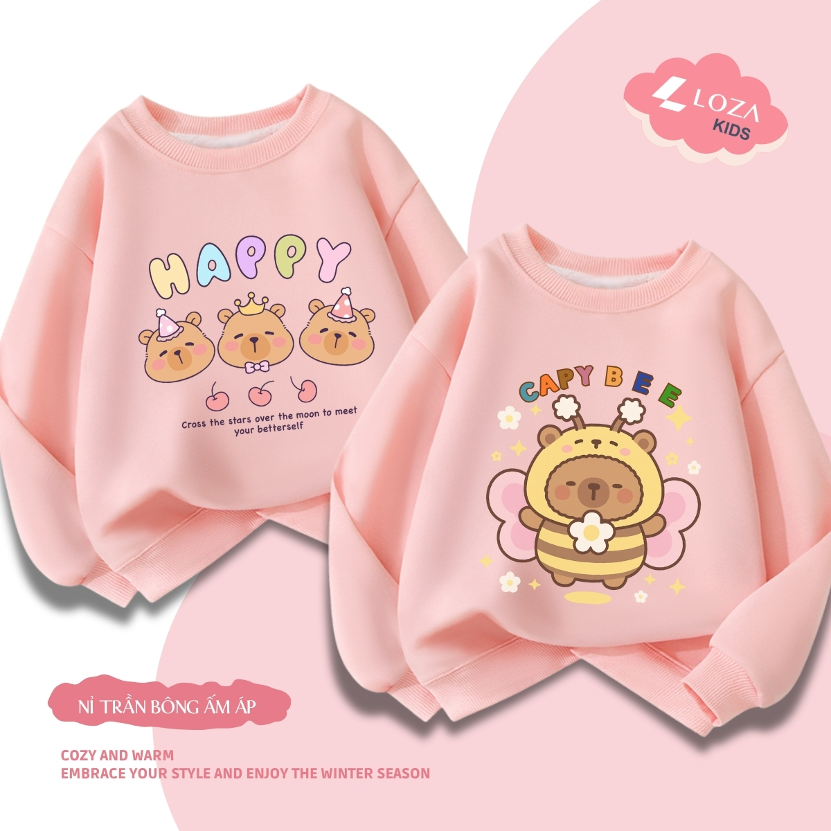 Áo sweater bé gái in hình Capybara - Loza Kids IN004