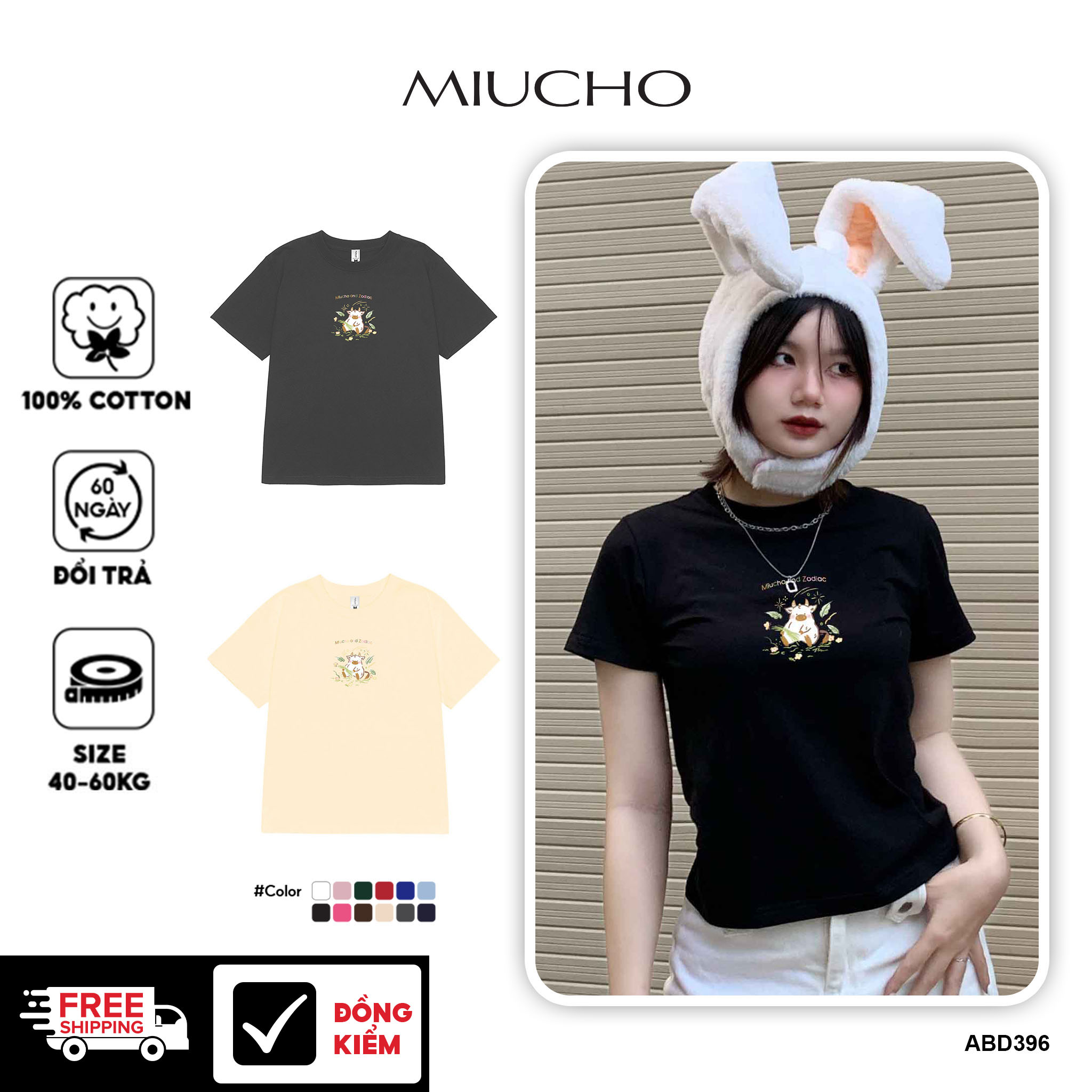 Áo baby tee 12 con giáp tuổi Sửu ( tuổi Trâu)  ABD396 Miucho cotton cổ tròn in graphic