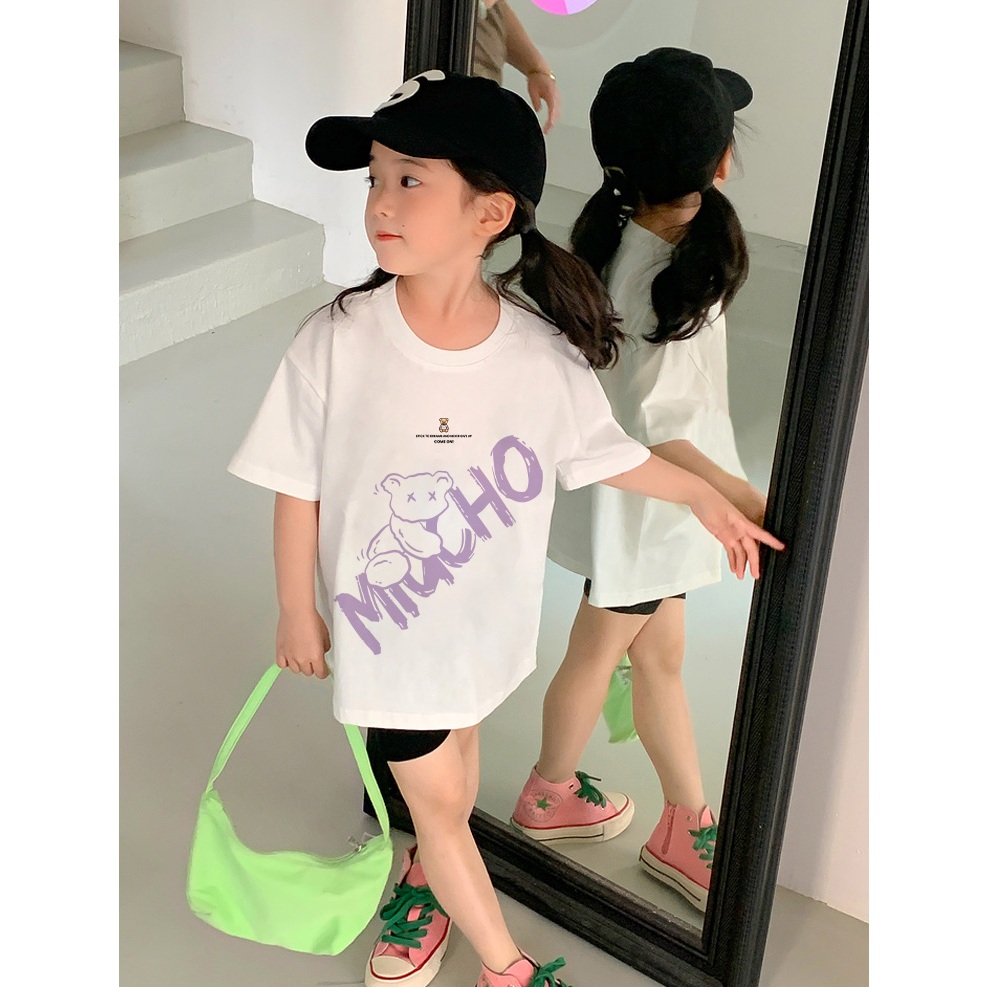 Áo thun cho bé gái form rộng AED1101 Miucho Kid tay ngắn vải cotton cổ tròn in mix_thumbnail_2