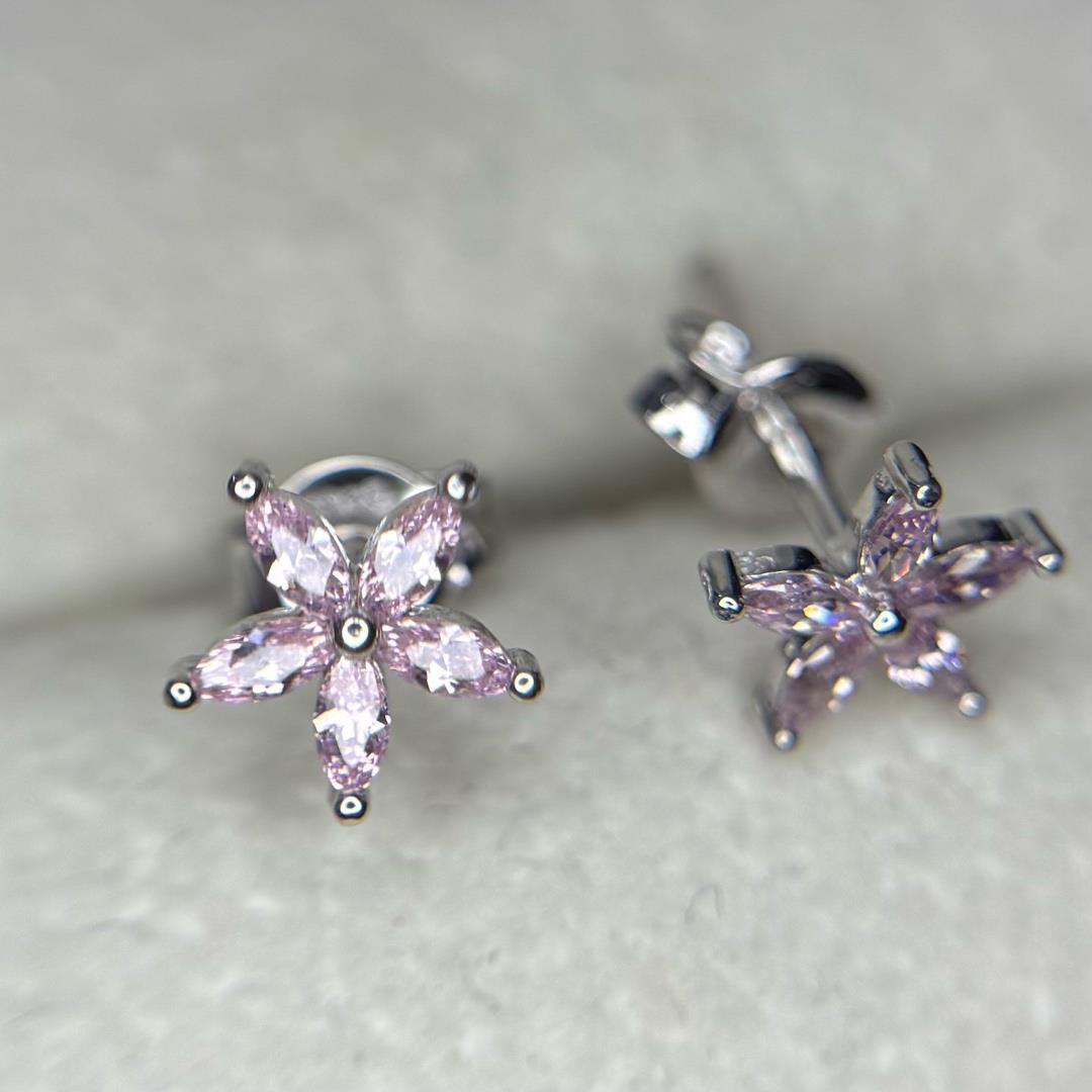 khuyên kiểu bạc xi bạch kim hoa hồng