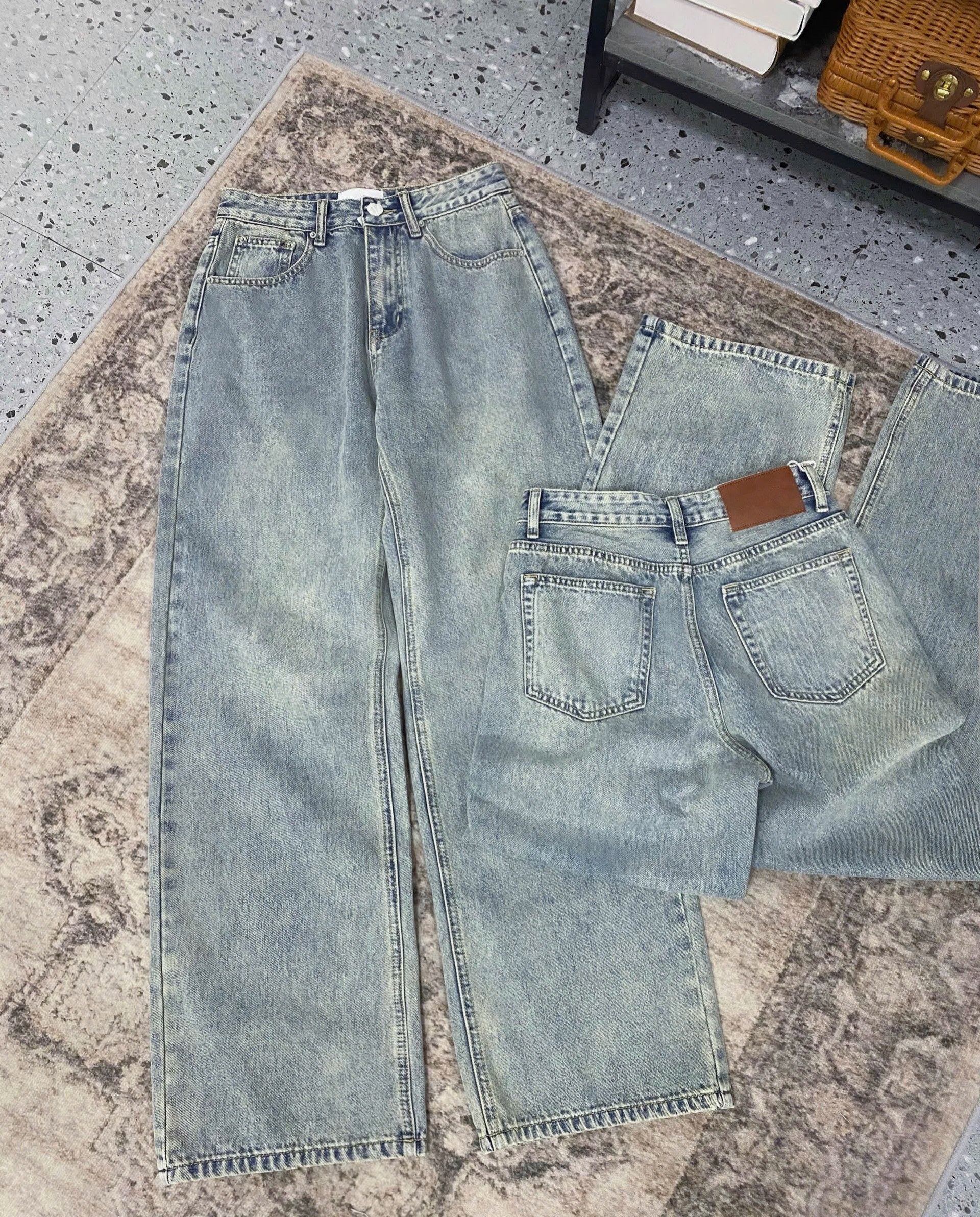 [ GUTOU ] Quần Jean Suông Trơn Basic Wash Xanh_thumbnail_4