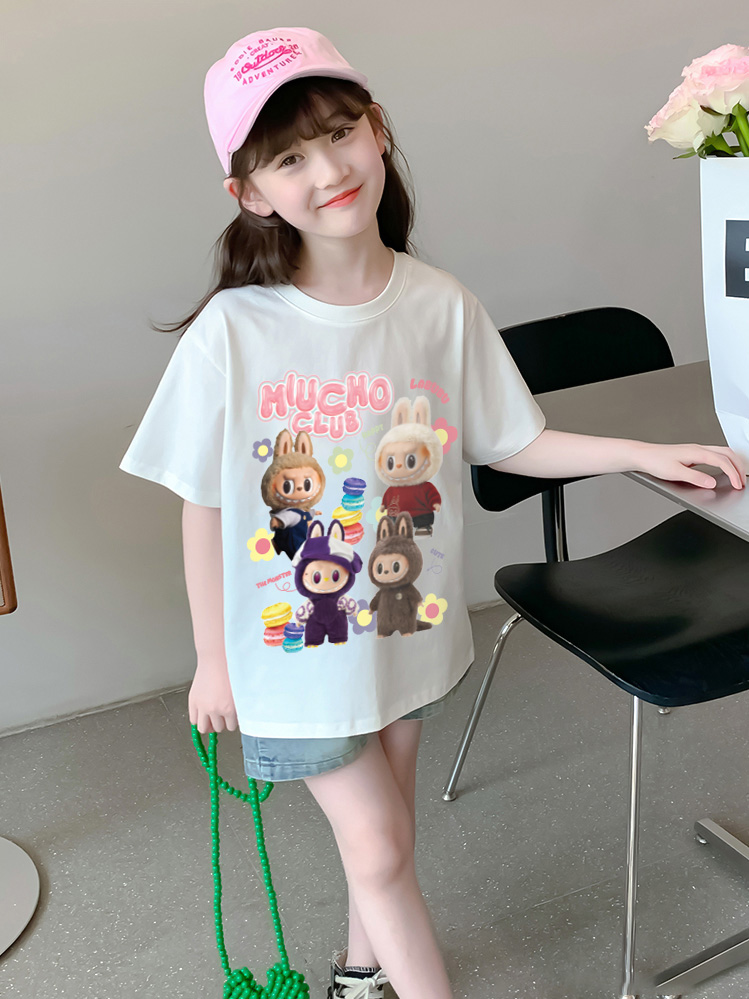 Áo thun bé gái labubu dễ thương nhiều màu sắc AED1464 Miucho Kid vải cotton thoáng mát cổ tròn in graphic_thumbnail_2