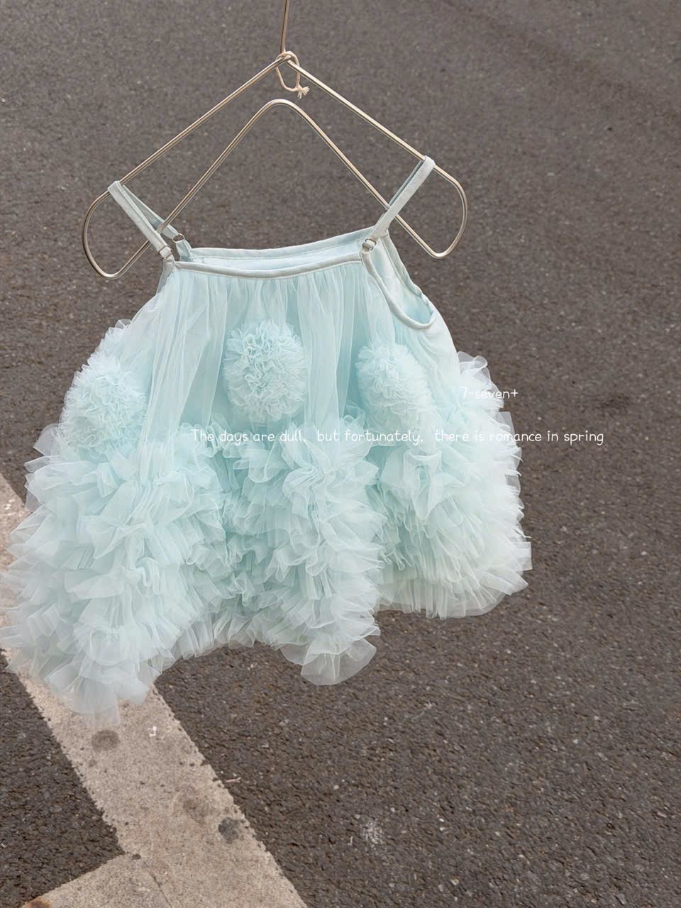 (H91) Áo 2 dây voan tầng xanh dương hãng Seven