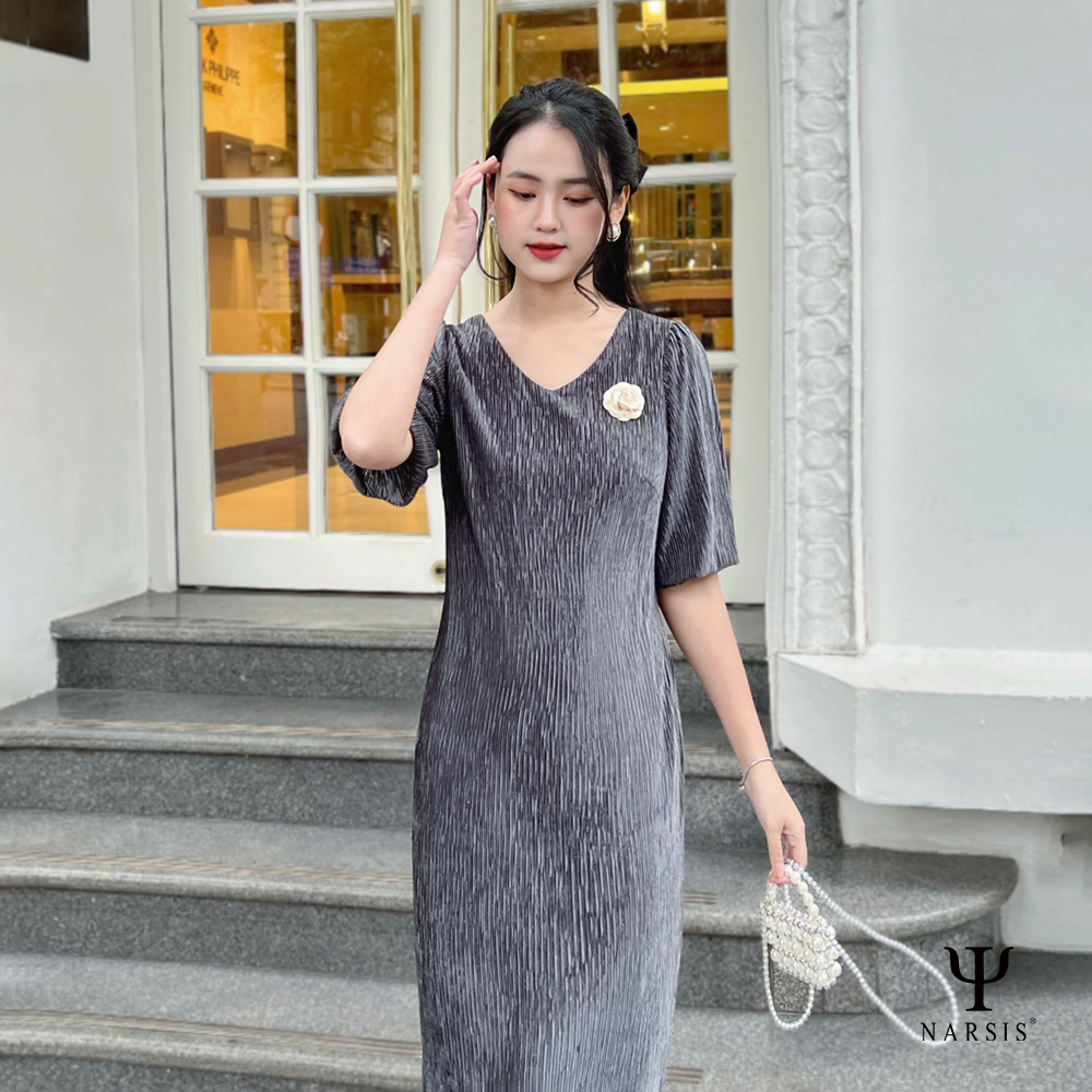 VÁY NHUNG NARSIS NHUNG TĂM KIM TUYẾN TAY BỒNG - B2001 NARSIS CHẤT LIỆU THOÁNG MÁT, DỄ CHỊU, THOẢI..._thumbnail_2