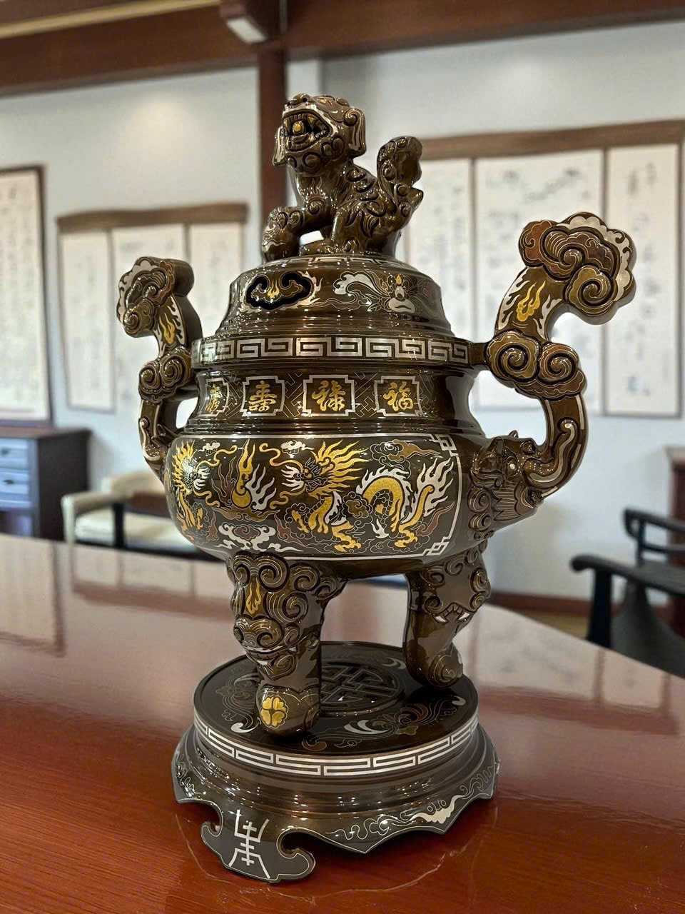 Bộ ngũ sự cao 45cm khảm ngũ sắc khảm kỹ sắc nét _thumbnail_4