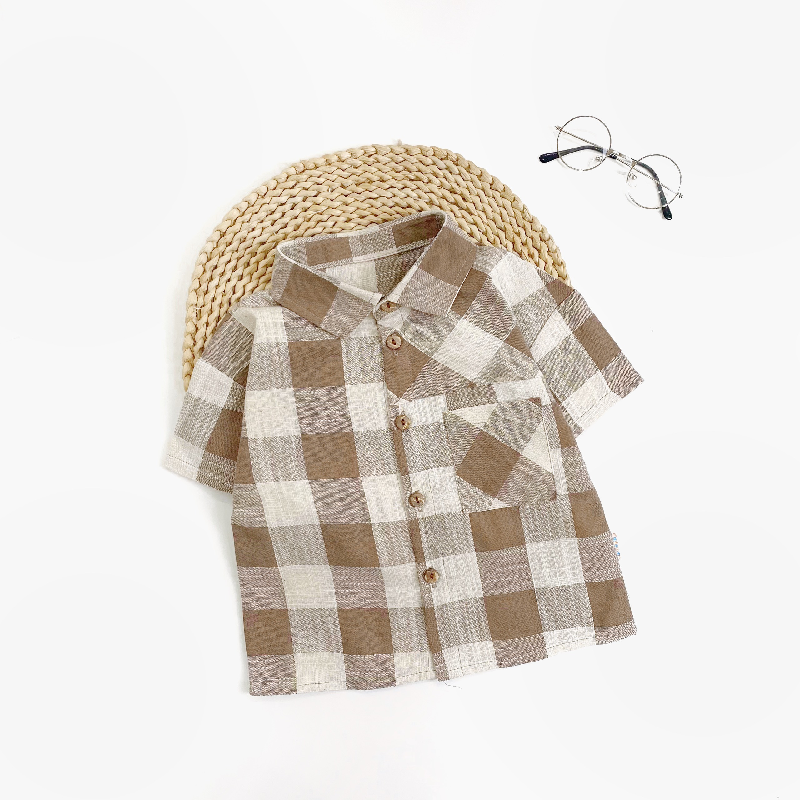 Áo cộc caro NÂU BE to_thumbnail_0