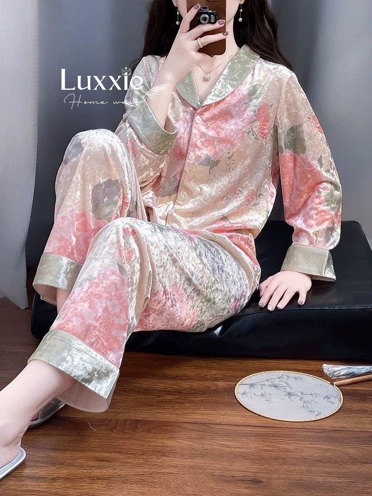 NHUNG13 Pijama nhung hoa lá sặc sỡ_thumbnail_3