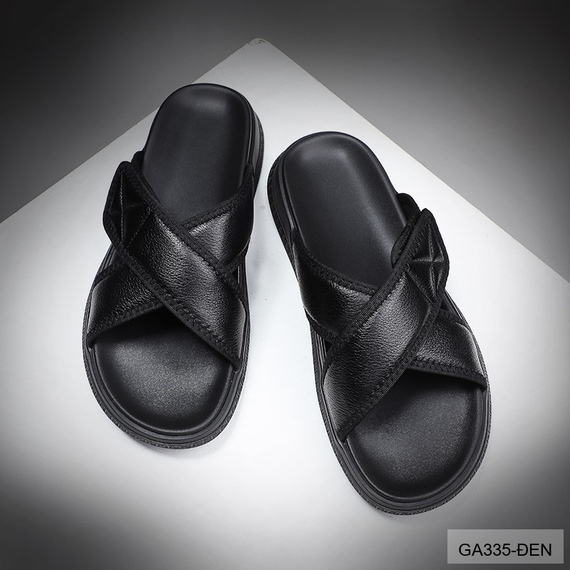 GA335 - Dép lê nam da bò kiểu Hàn màu đen đế cao su êm chân_thumbnail_3