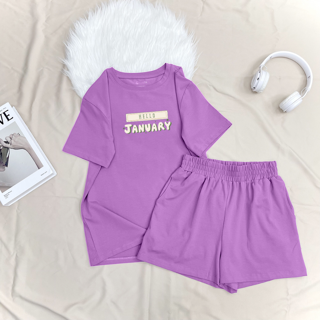 Bộ đồ nữ form rộng mùa hè gồm áo phông và quần đùi cotton-  LOZA G0075_thumbnail_10