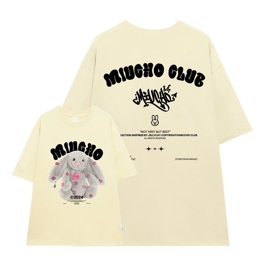 Áo thun thỏ Bunny form rộng local brand ATD1255 Miucho tay ngắn cổ tròn in mix_thumbnail_9