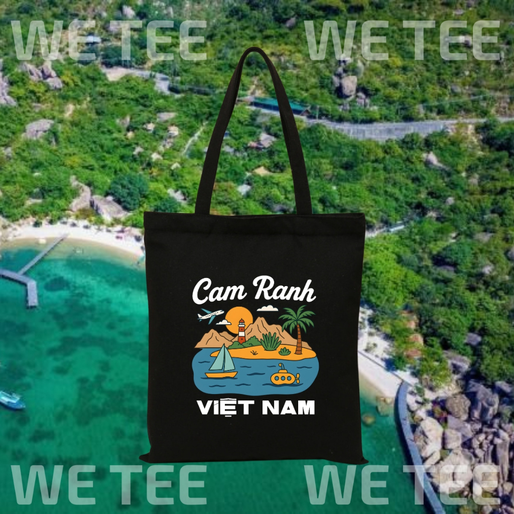 Túi tote vải canvas du lịch Việt Nam có khóa kéo và ngăn phụ, màu đen - We Tee TOTE17_thumbnail_13