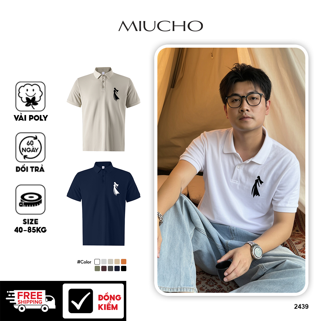 Áo polo nam form regular PLCSD2439 Miucho Iconic chất vải cá sấu co giãn thoáng mát in artwork