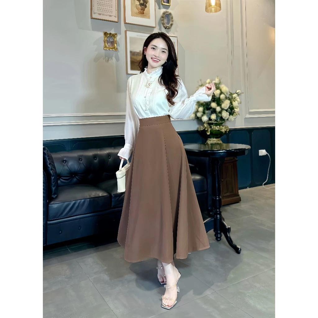 Chân váy xòe bồng gold Nhật (Có túi, khóa kéo sau)