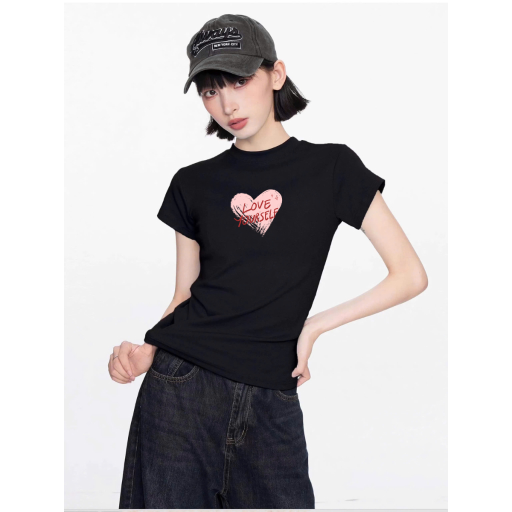 Áo Baby tee nữ trái tim chất cotton - Áo phông Baby tee nữ LOZA ET8236_thumbnail_0