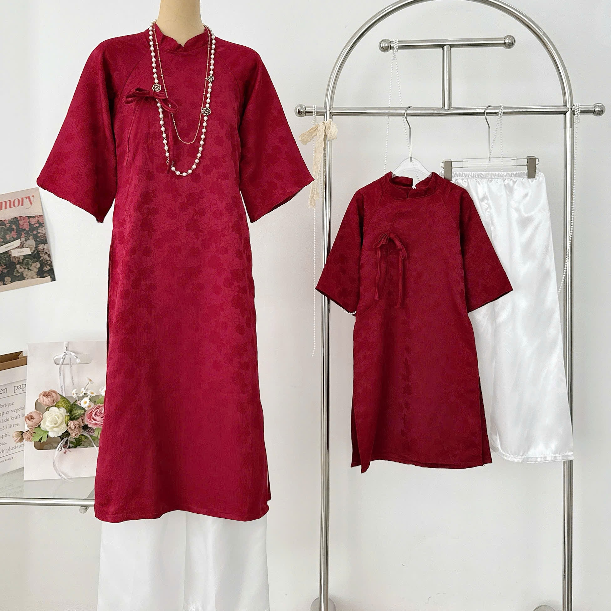 [D8] Áo dài gấm nơ mẹ và bé