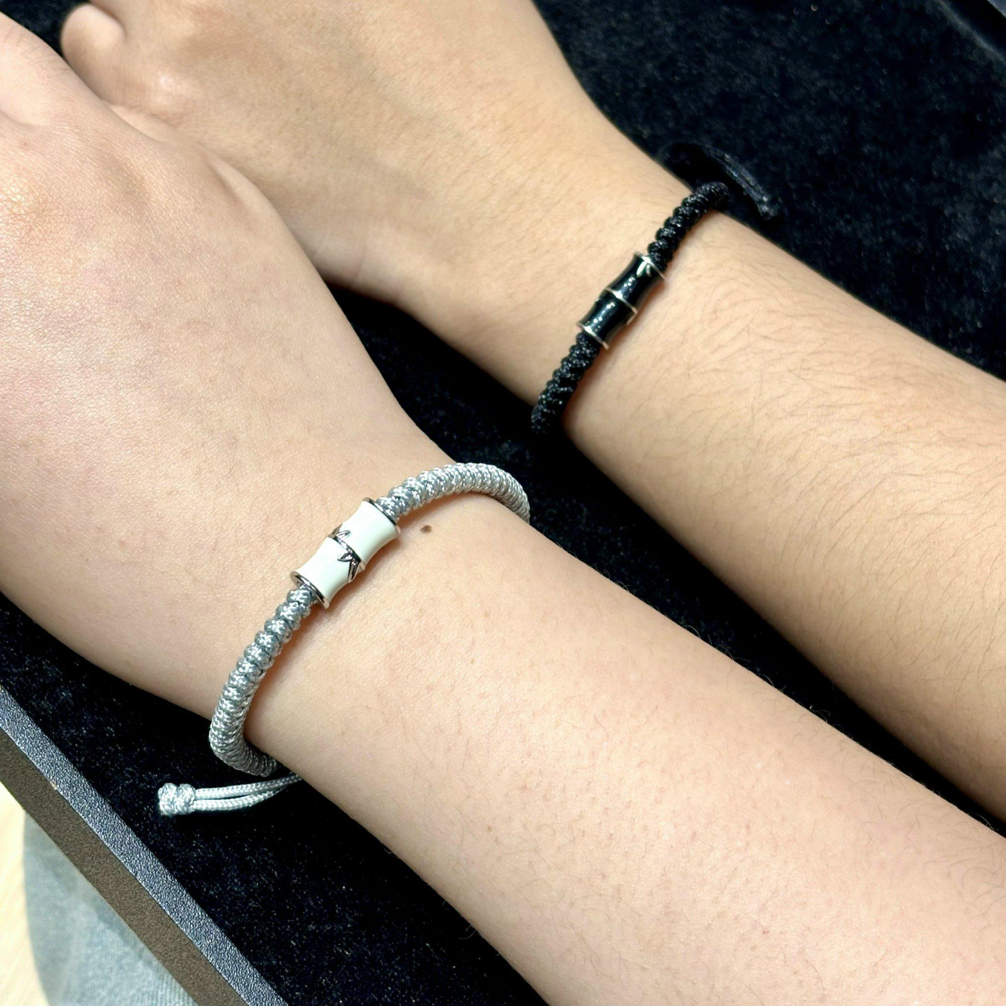 Vòng tay cặp dây vải đốt tre mạ bạc