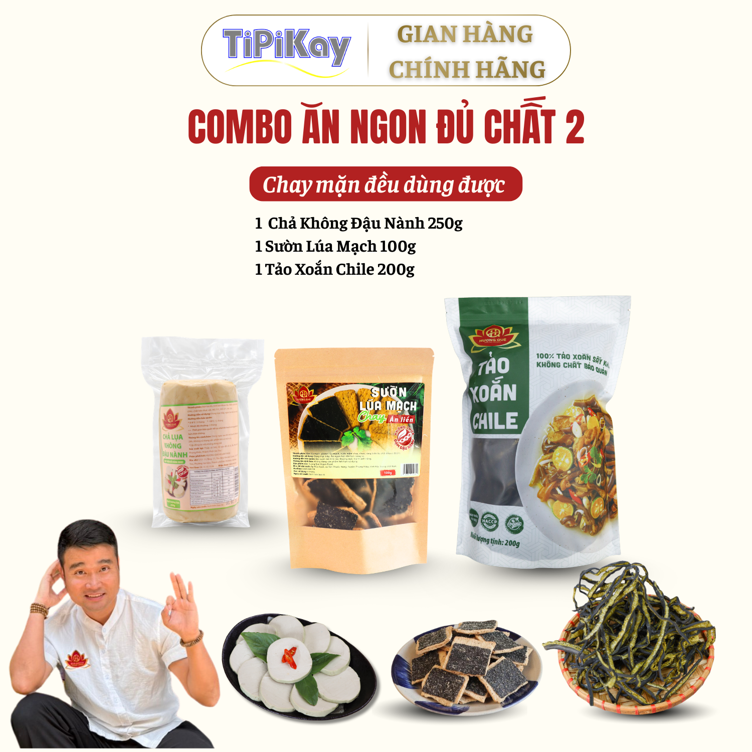 [Combo 3 Món] 1 Tảo Xoắn Chile 200g + 1 Chả Không Đậu Nành 250g + 1 Sườn Lúa Mạch Chay 100g CBTP-TXCKDNSLM