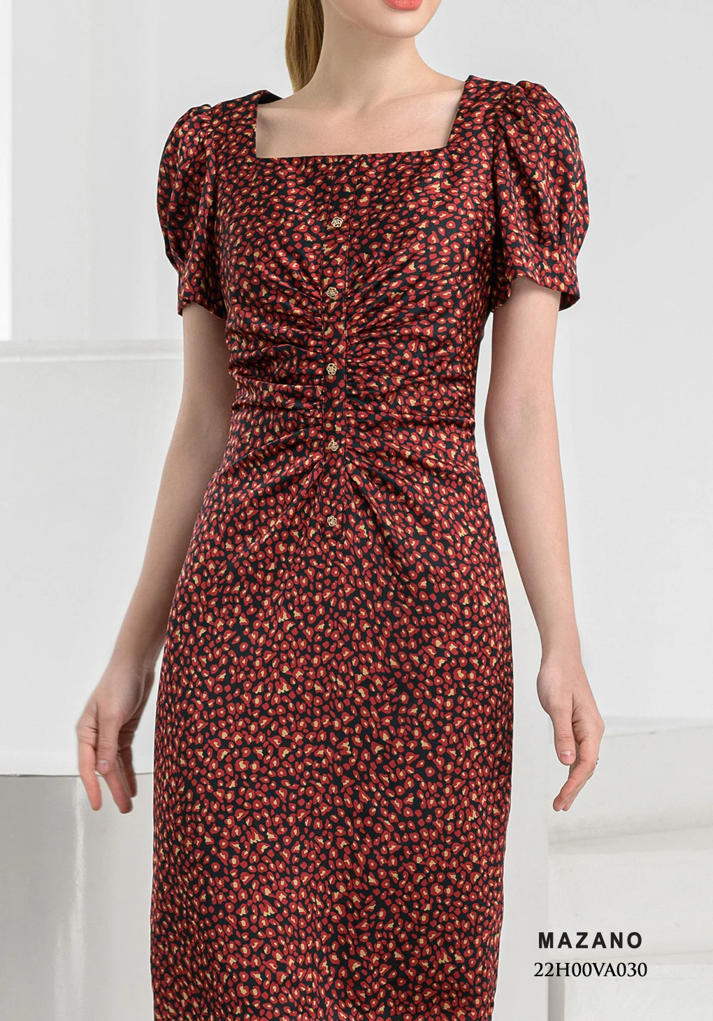 Đầm ôm họa tiết cổ vuông nhún bụng_thumbnail_2