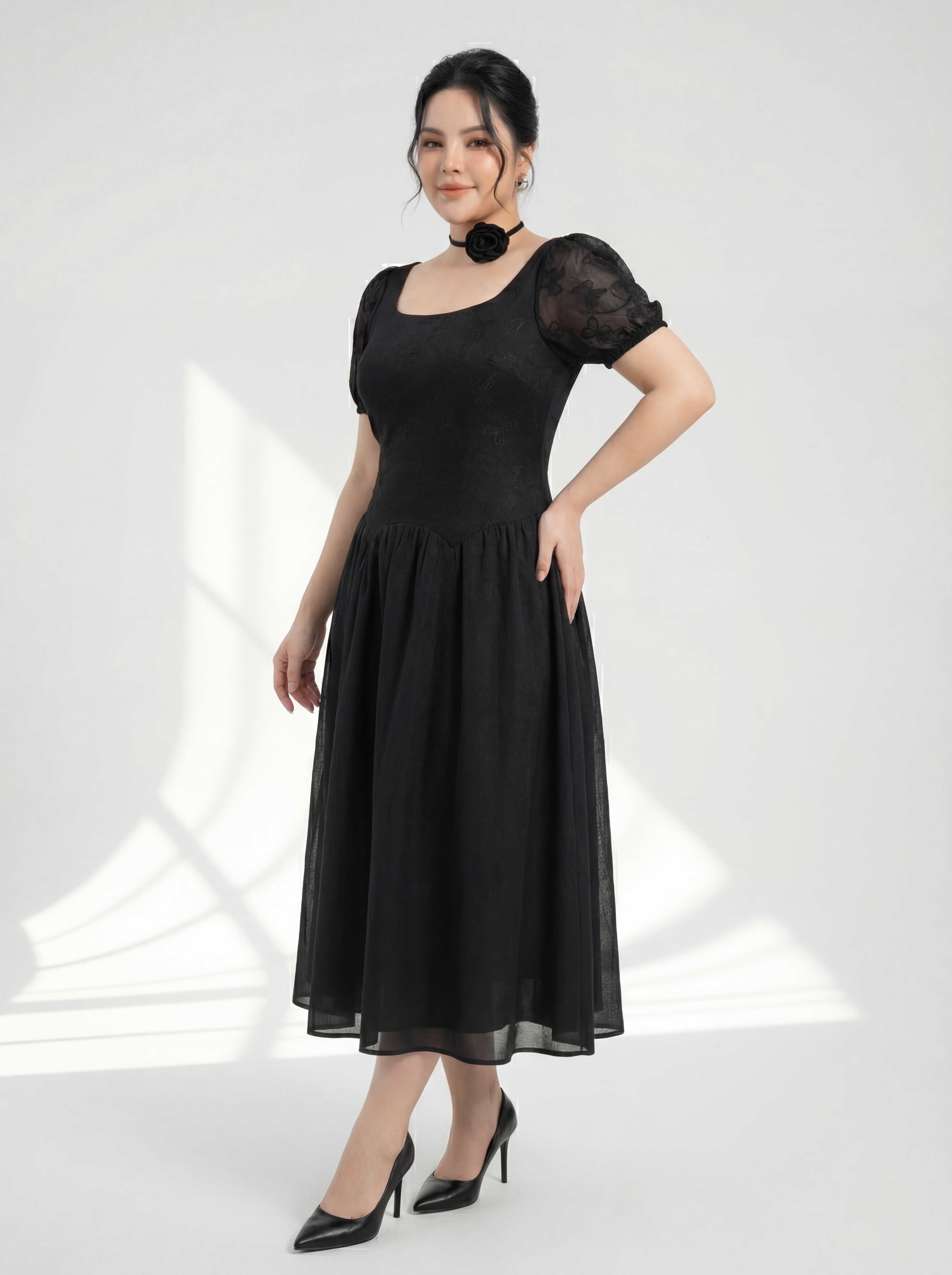 BIGSIZE NỮ - Đầm ren tùng dáng dài phối hoa V-DA201_thumbnail_1