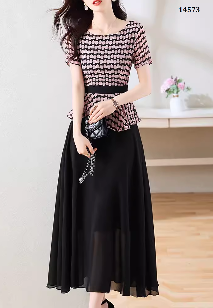 14573-Đầm voan giả kiểu peplum in  hoa sao màu da (voan, lót)_thumbnail_1