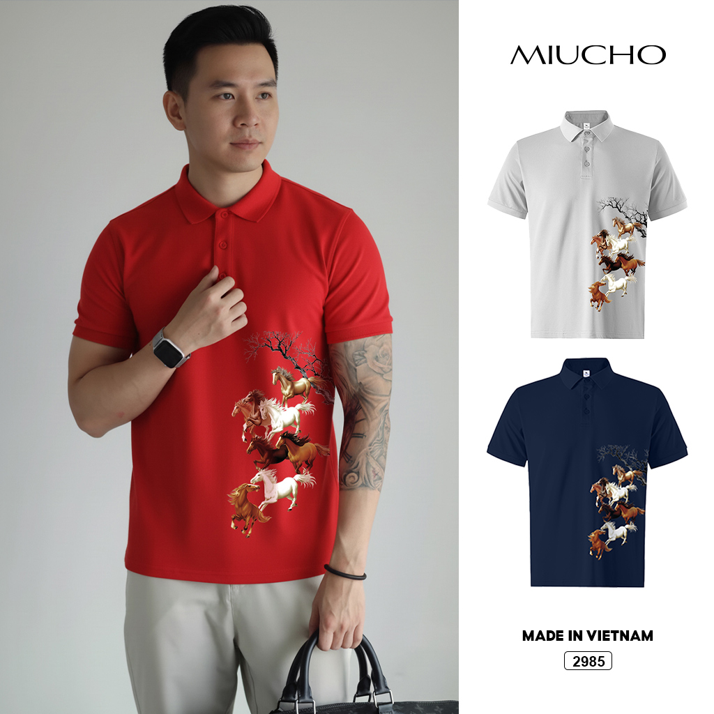 Áo polo Tết Bính Ngọ form vừa Miucho Iconic vải cá sấu thoáng mát dày dặn 2985