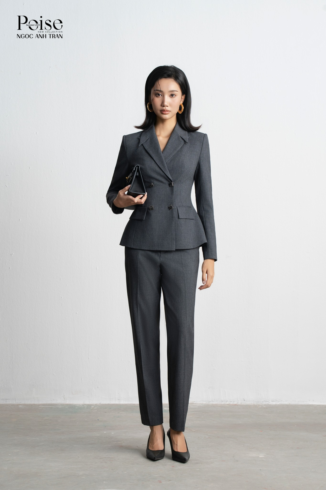 Set V043 - Set áo vest 4 cúc xám chuột phối quần baggy