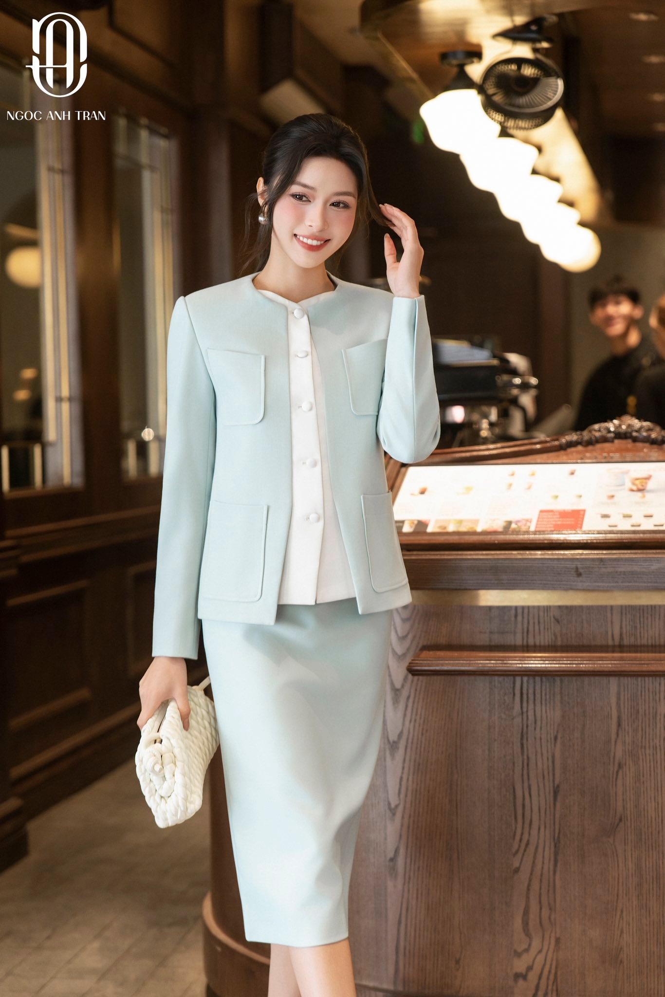 Set A222** - Set áo cỏ ba lá phối chân váy bút chì xanh mint