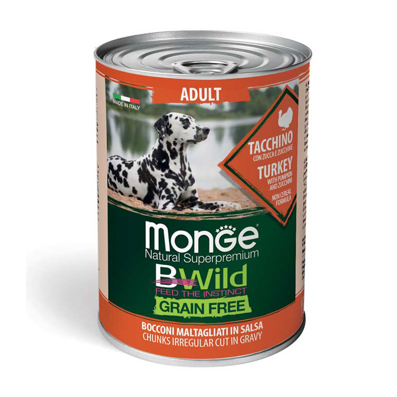 Pate MONGE Bwild cho chó Grain Free  400gr (Hương vị  Gà Tây, Bí đỏ và Bí Xanh)_thumbnail_1