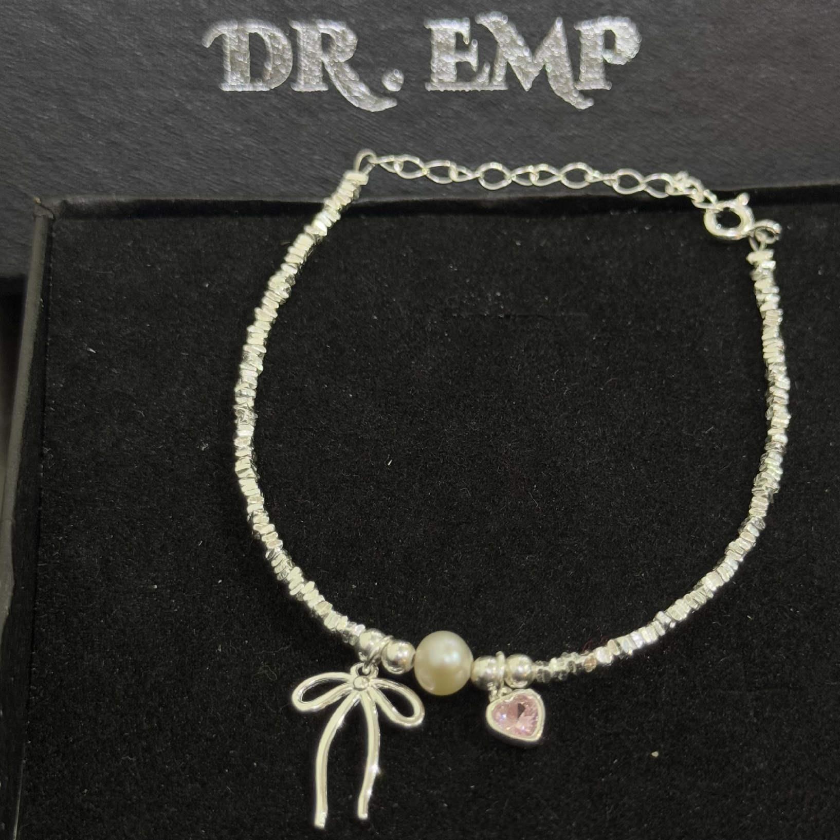 vòng tay bạc xi kim dây khối nhỏ charm ngọc trai nơ trái tim điệu đà_thumbnail_4