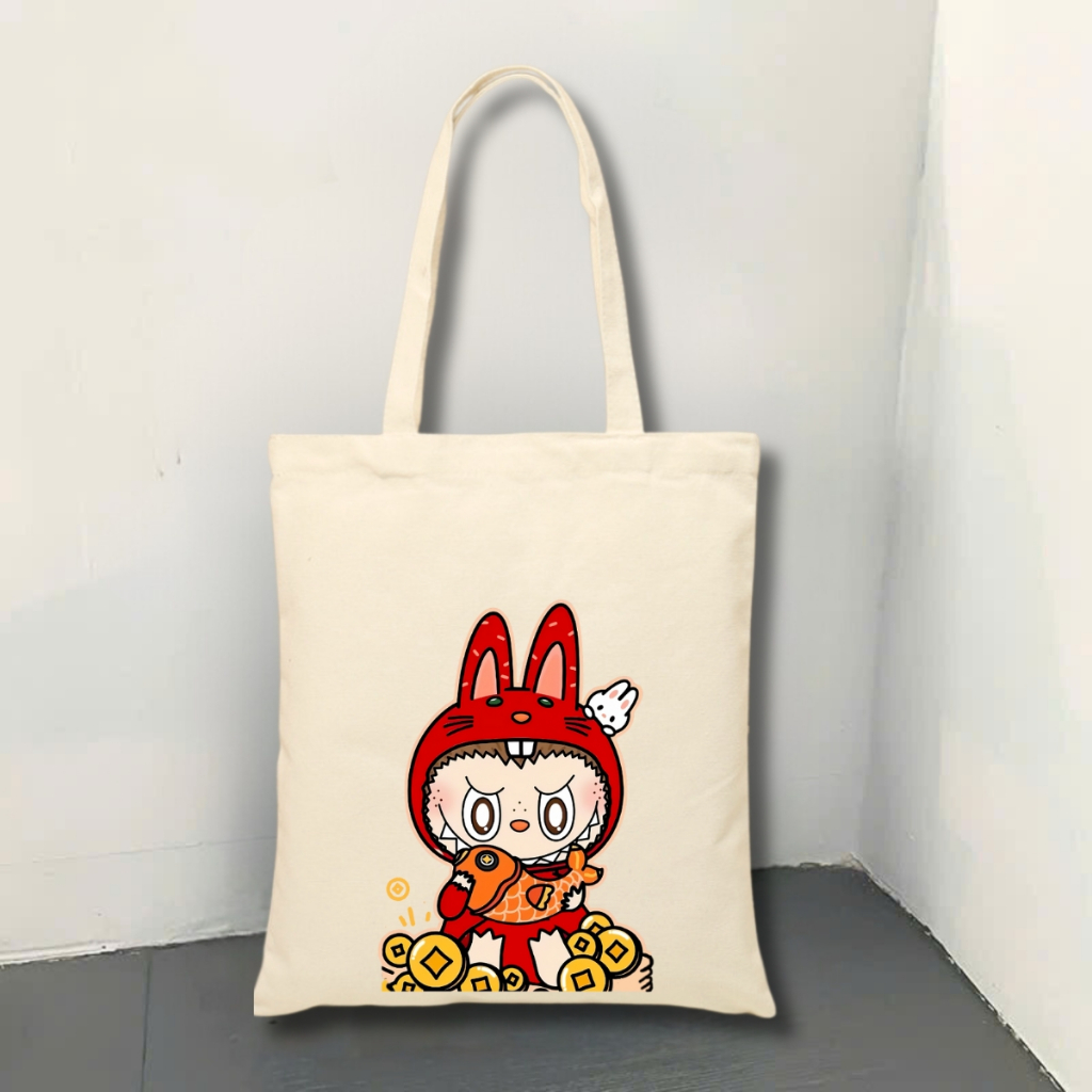 Túi tote vải canvas in hình Kuromi, Totoro, Labubu có khóa kéo, ngăn phụ - 𝐖𝐞 𝐓𝐞𝐞 TOTE07_thumbnail_13