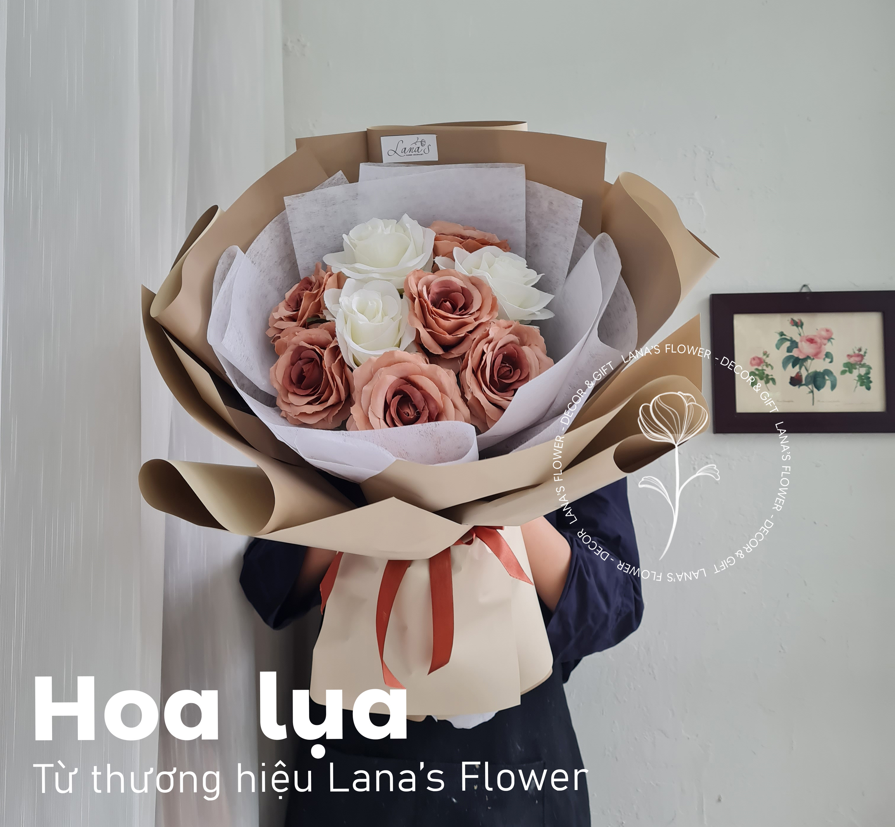 Bó hoa lụa Size M - Dãng Tròn - Tone Cafe