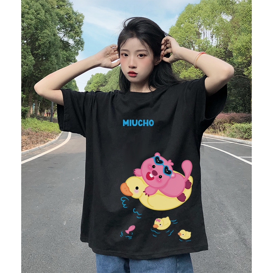 Áo thun Loopy Hải Ly local brand form rộng ATD675 Miucho cotton cổ tròn in mix_thumbnail_2