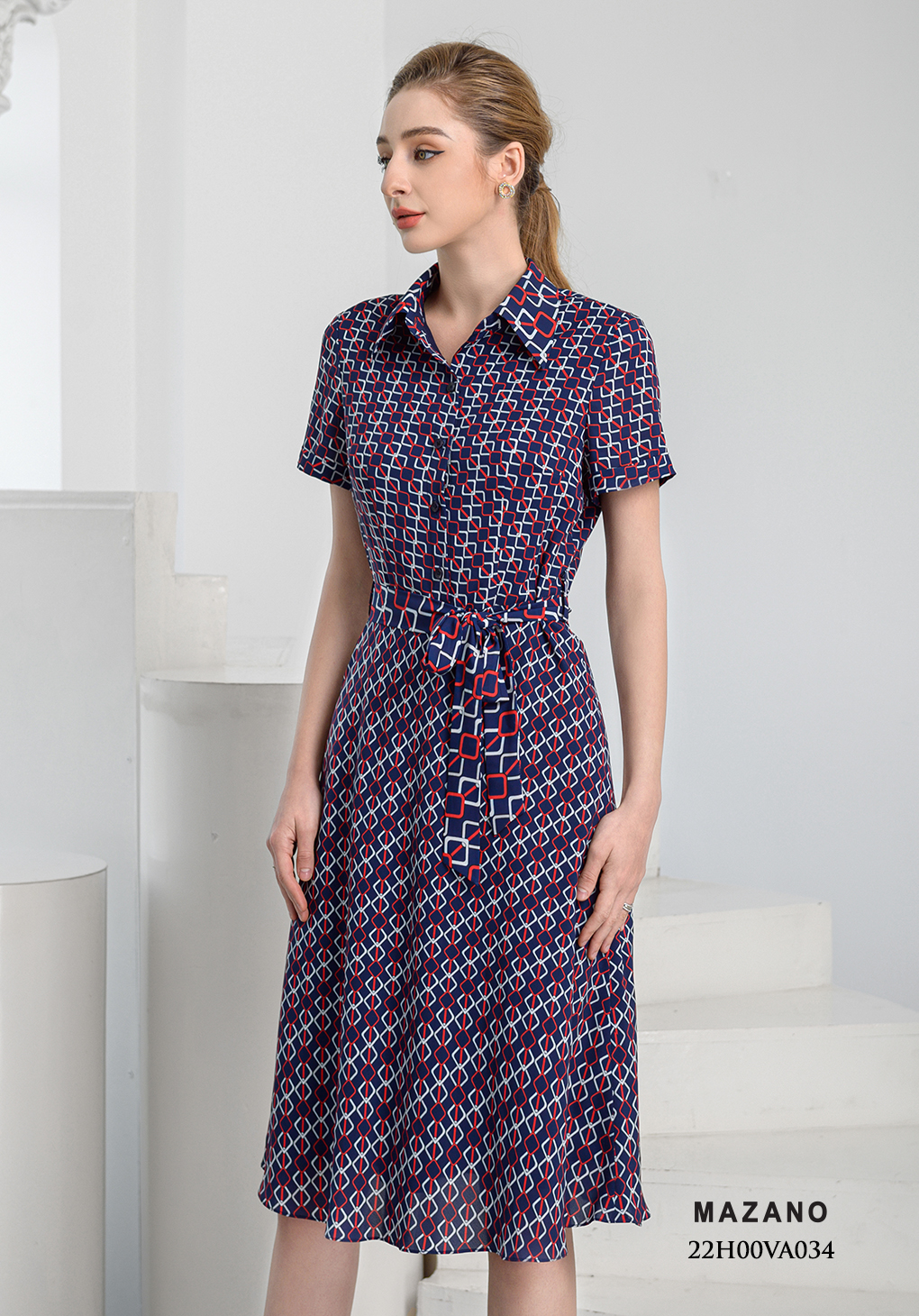 Đầm tím họa tiết thắt đai cổ đức_thumbnail_2