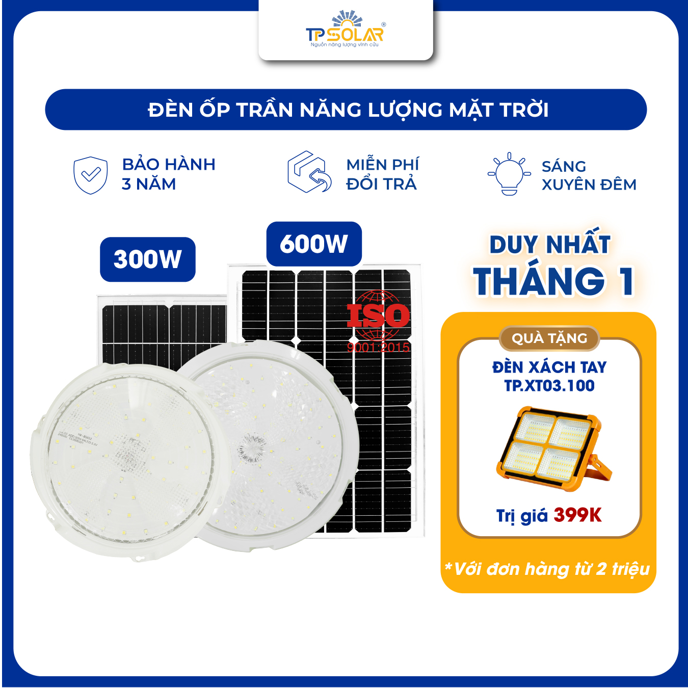 Đèn ốp trần năng lượng mặt trời (TP.OT01.300 / TP.OT01.600)