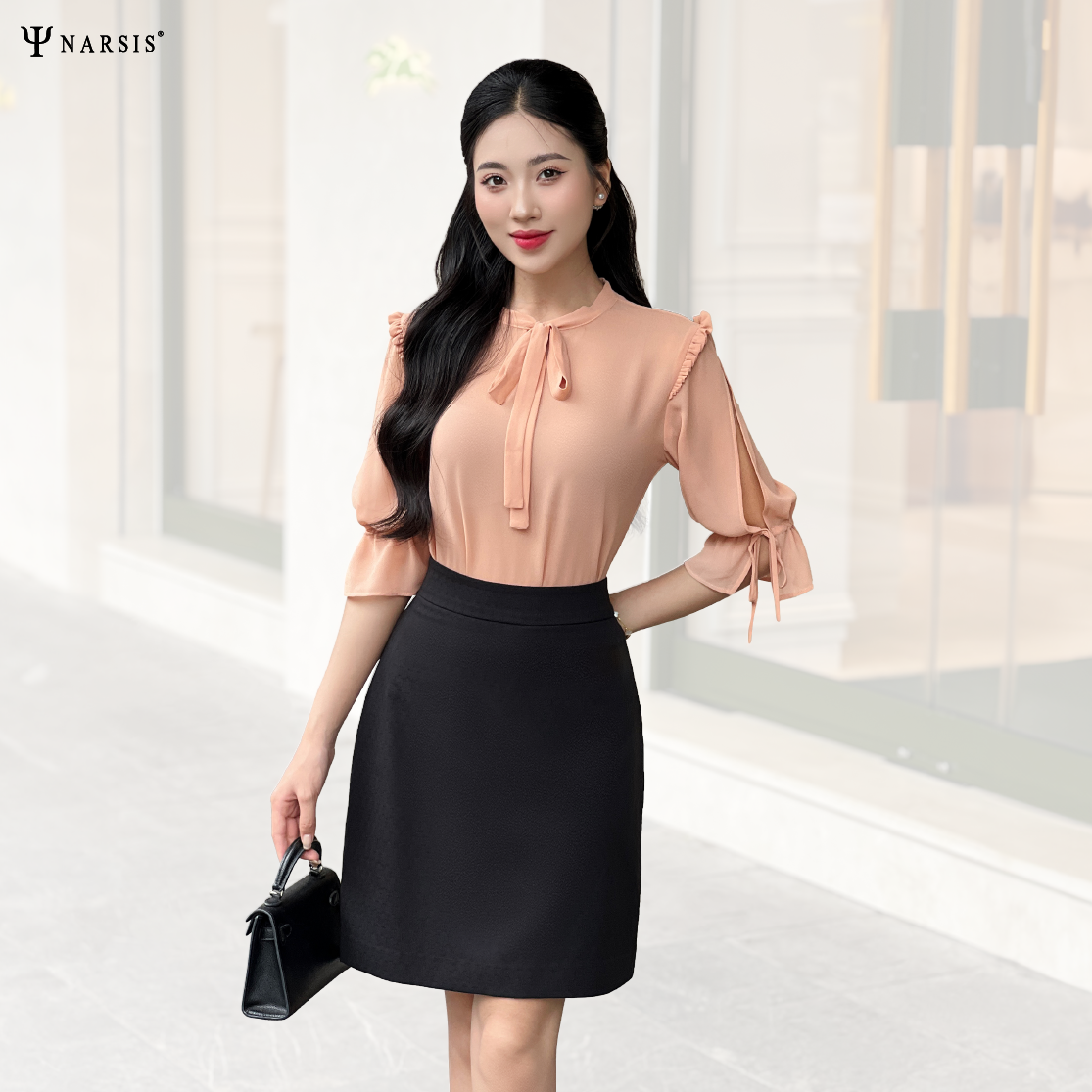 ÁO VOAN NỮ CÔNG SỞ - HỒNG NUDE L9048 NARSIS CHẤT LIỆU THOÁNG MÁT, DỄ CHỊU, THOẢI MÁI CẢ NGÀY, DỄ ..._thumbnail_2