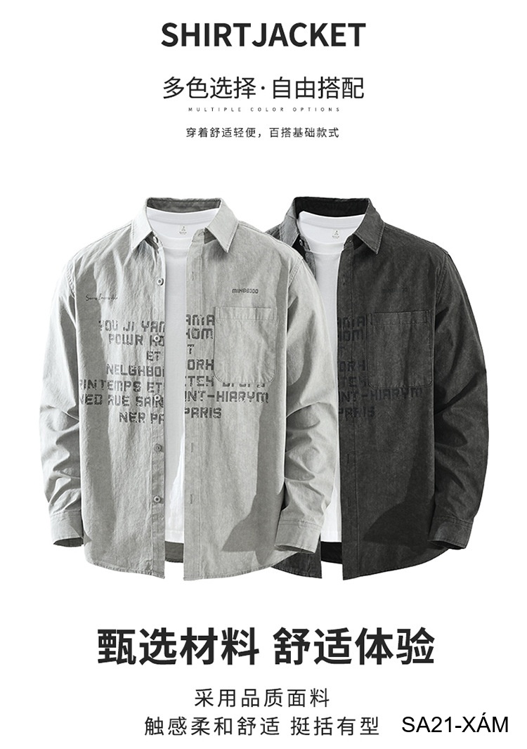 SA21 - Áo sơ mi nam dáng rộng phong cách Nhật Bản, cổ bẻ, tay dài, họa tiết chữ, chất cotton mềm mại_thumbnail_14