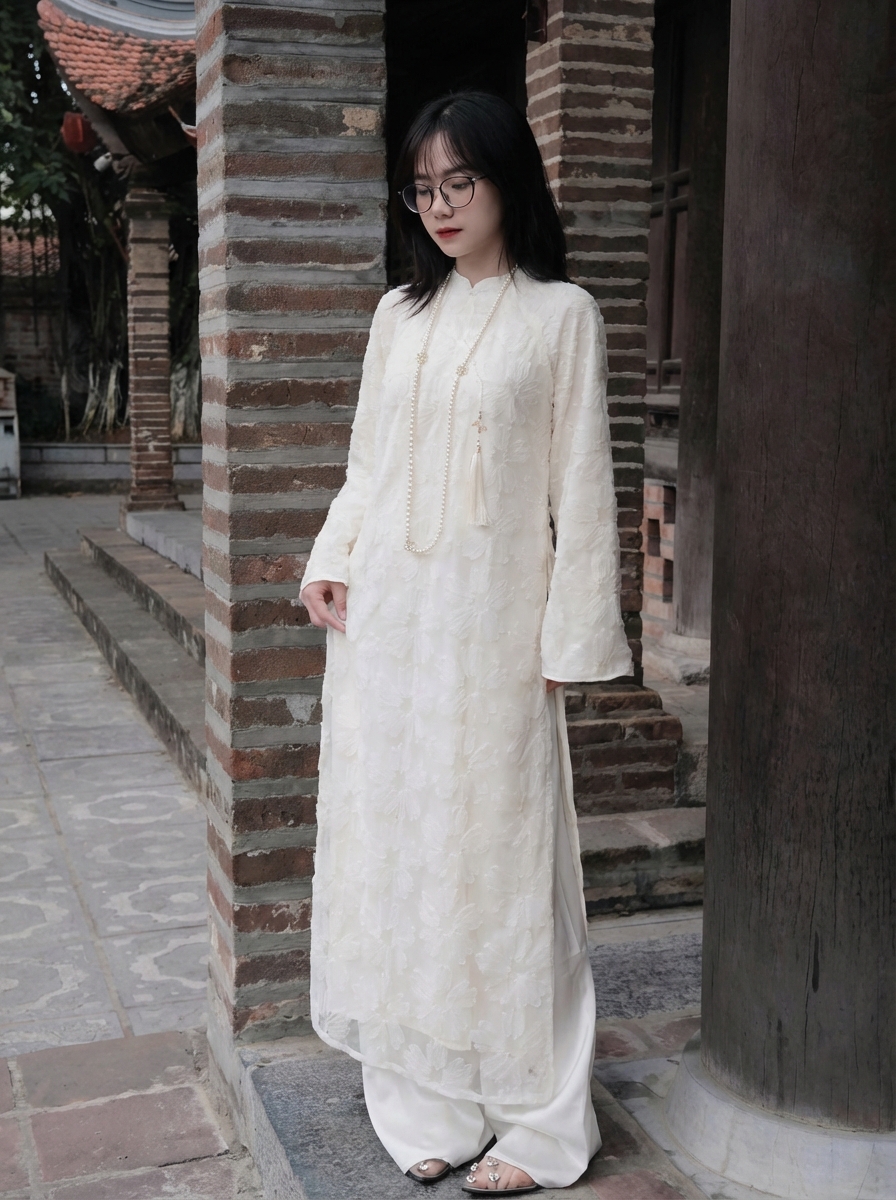 Áo Dài Nữ Trắng Ngà