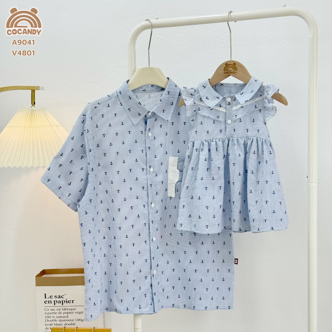 Áo cộc XANH sơ mi họa tiết mỏ neo BỐ_thumbnail_3