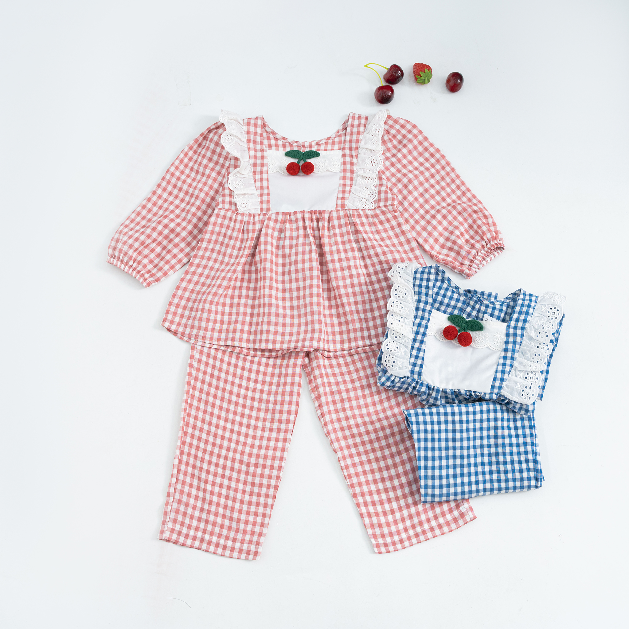 Bộ pyjama kẻ phối ren trắng_thumbnail_0